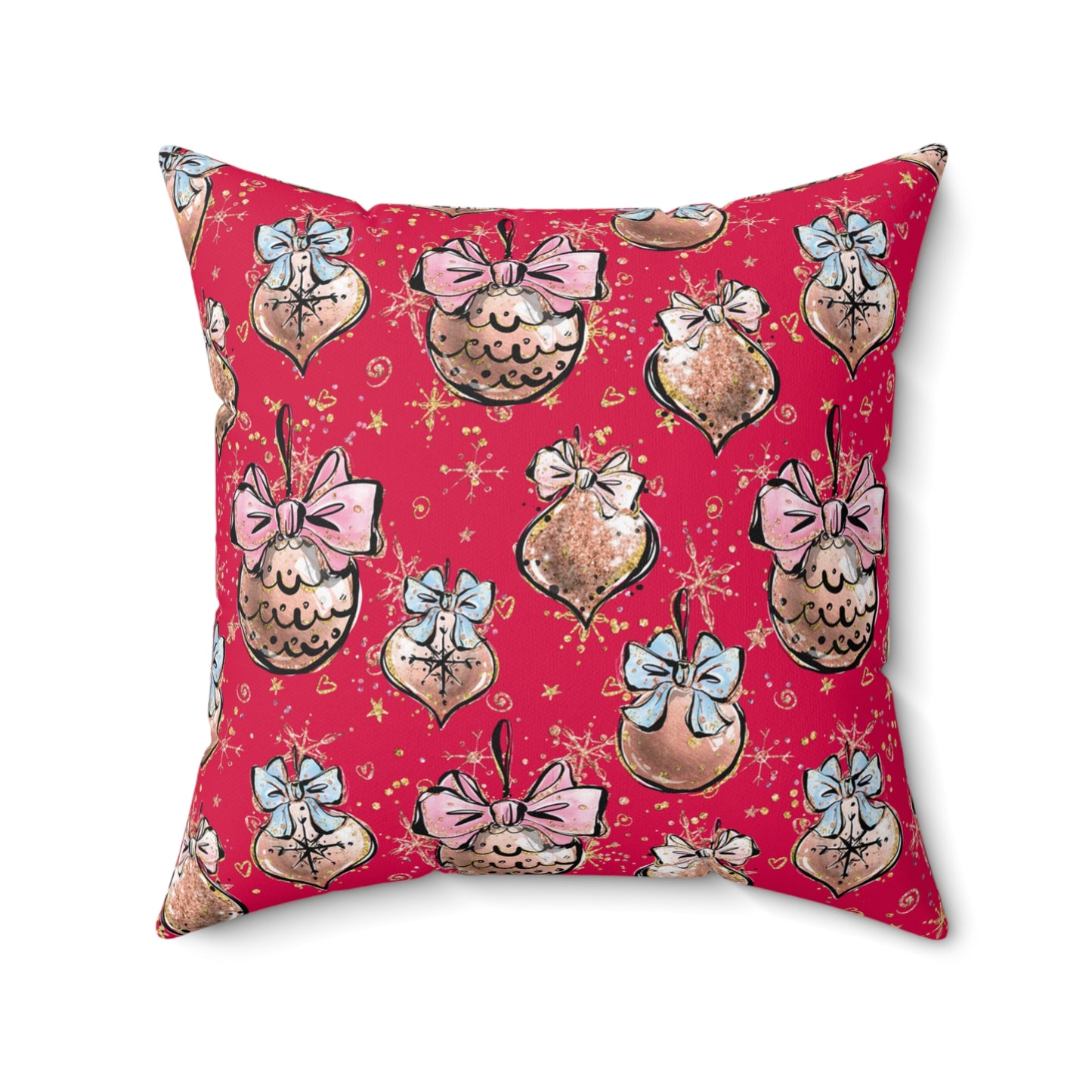 Spun Polyester Square Pillow, Christmas Baubles Cushion