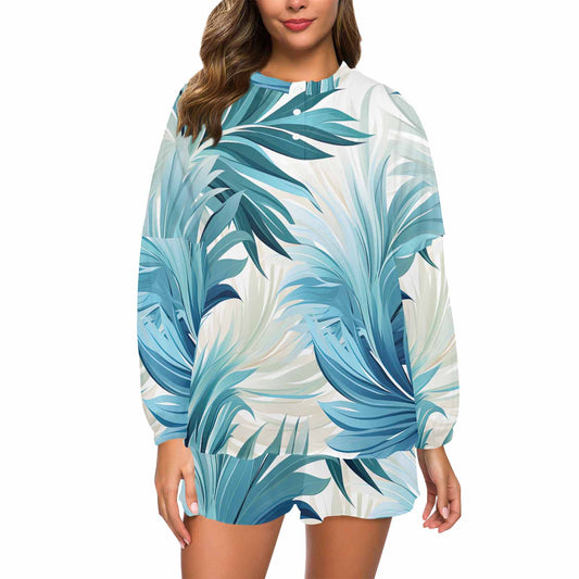 Blue Palms  Women's Long Sleeve Pajama Set with Shorts