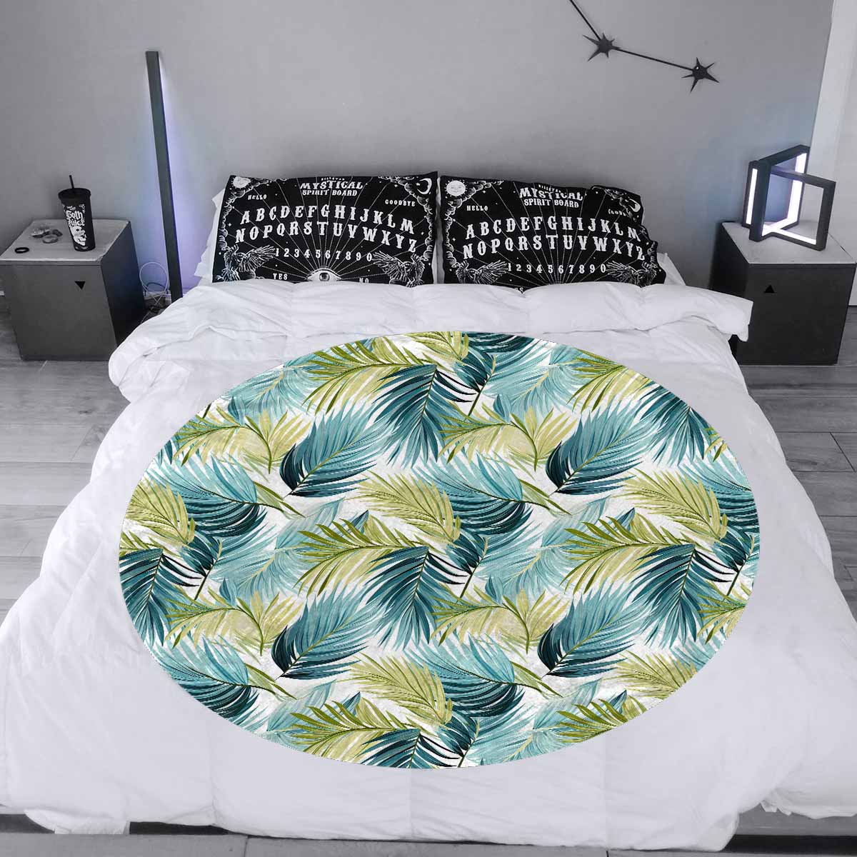 Palm Leaves Blue Green  Circular Micro Fleece Blanket 47"