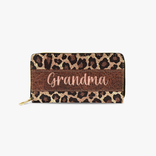 Long Type Zipper Purse - Leopard Print - Grandma