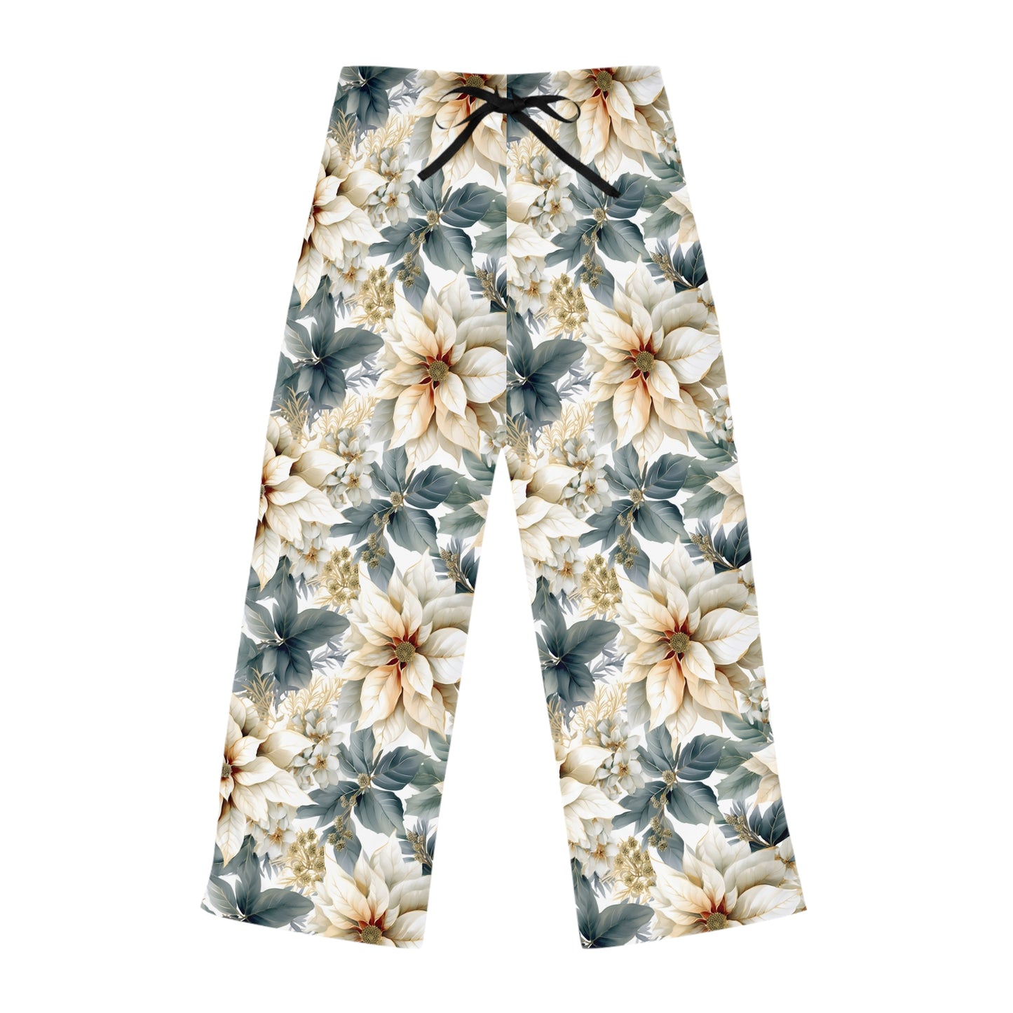 Women's Pyjama Pants, Cream Poinsettia, Sleepwear Bottoms