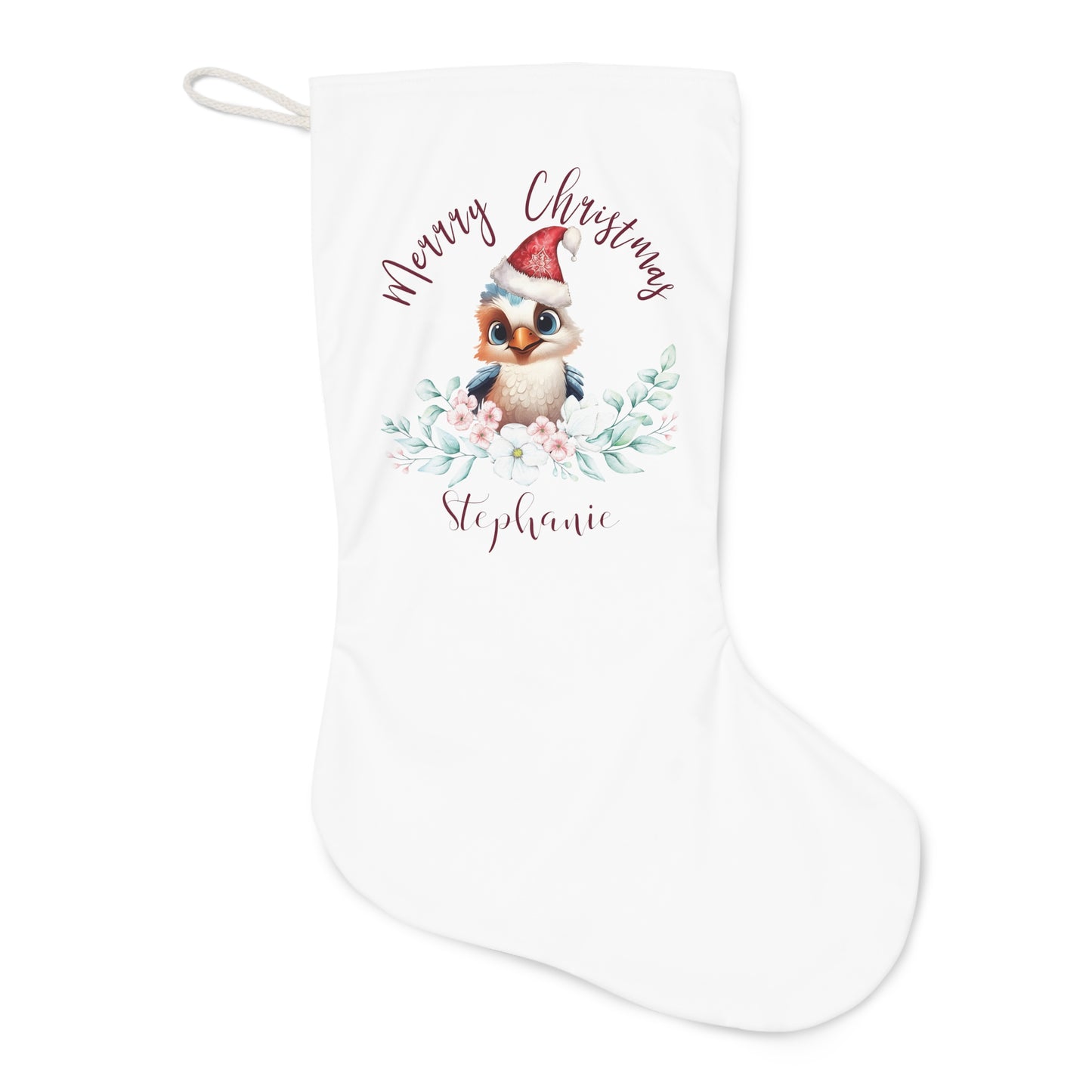 Personalised Santa Stocking, Australian Animals Eucalyptus, Kookaburra