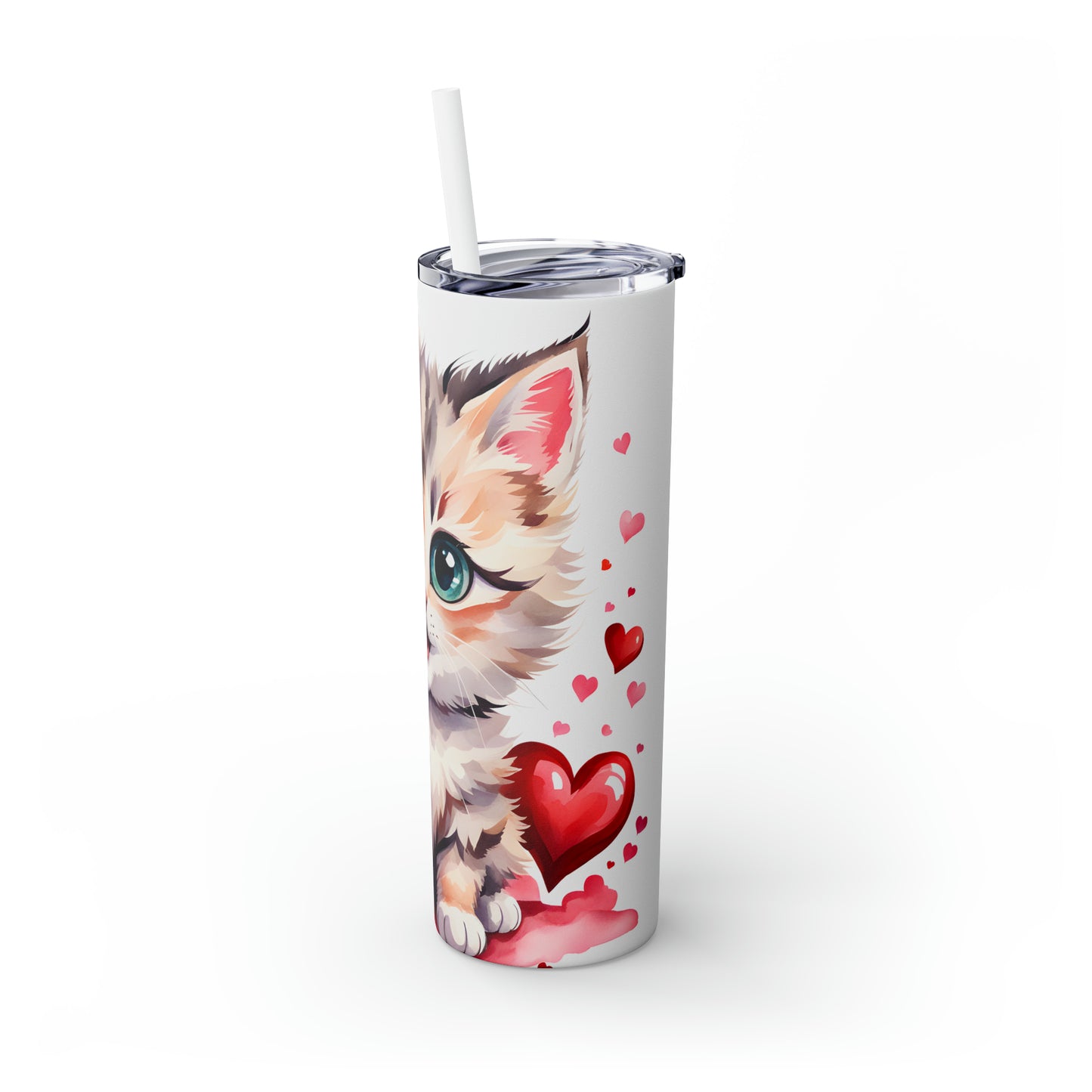 Skinny Tumbler with Straw, 20oz, Cat