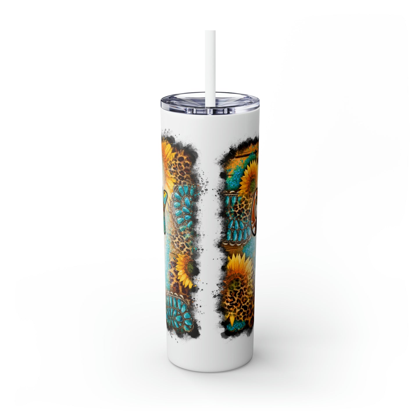 Skinny Tumbler with Straw, 20oz, Sunflowers, Western, Quote, Country Music