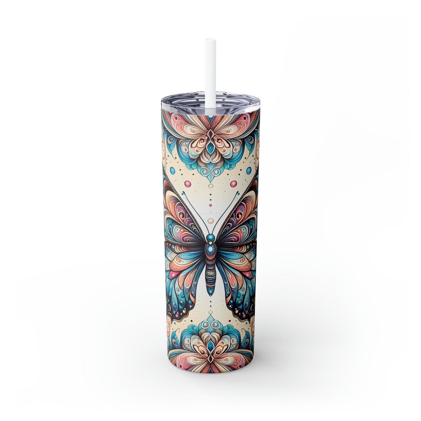 Skinny Tumbler with Straw, 20oz, Butterfly