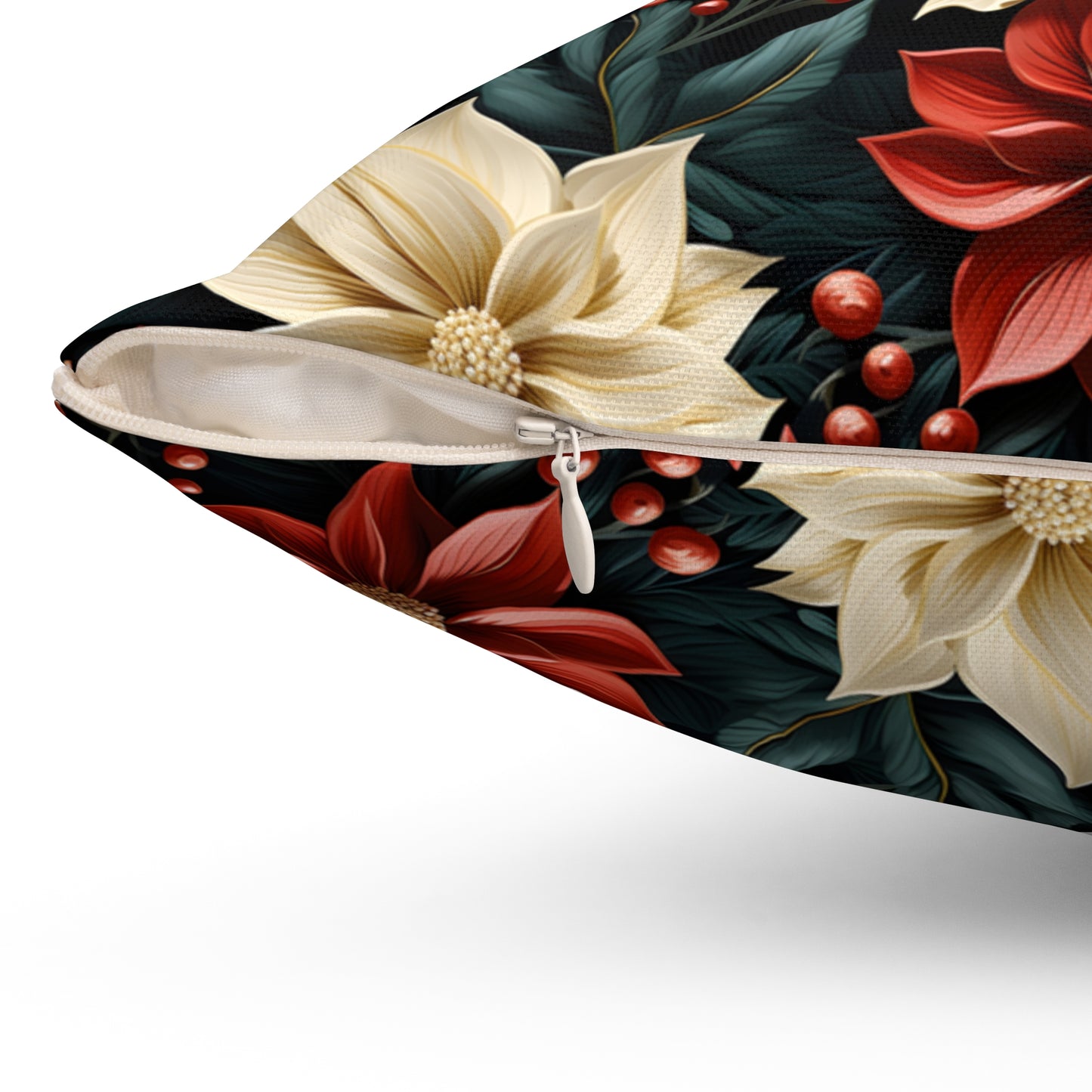 Spun Polyester Square Pillow, Poinsettia Floral Cushion