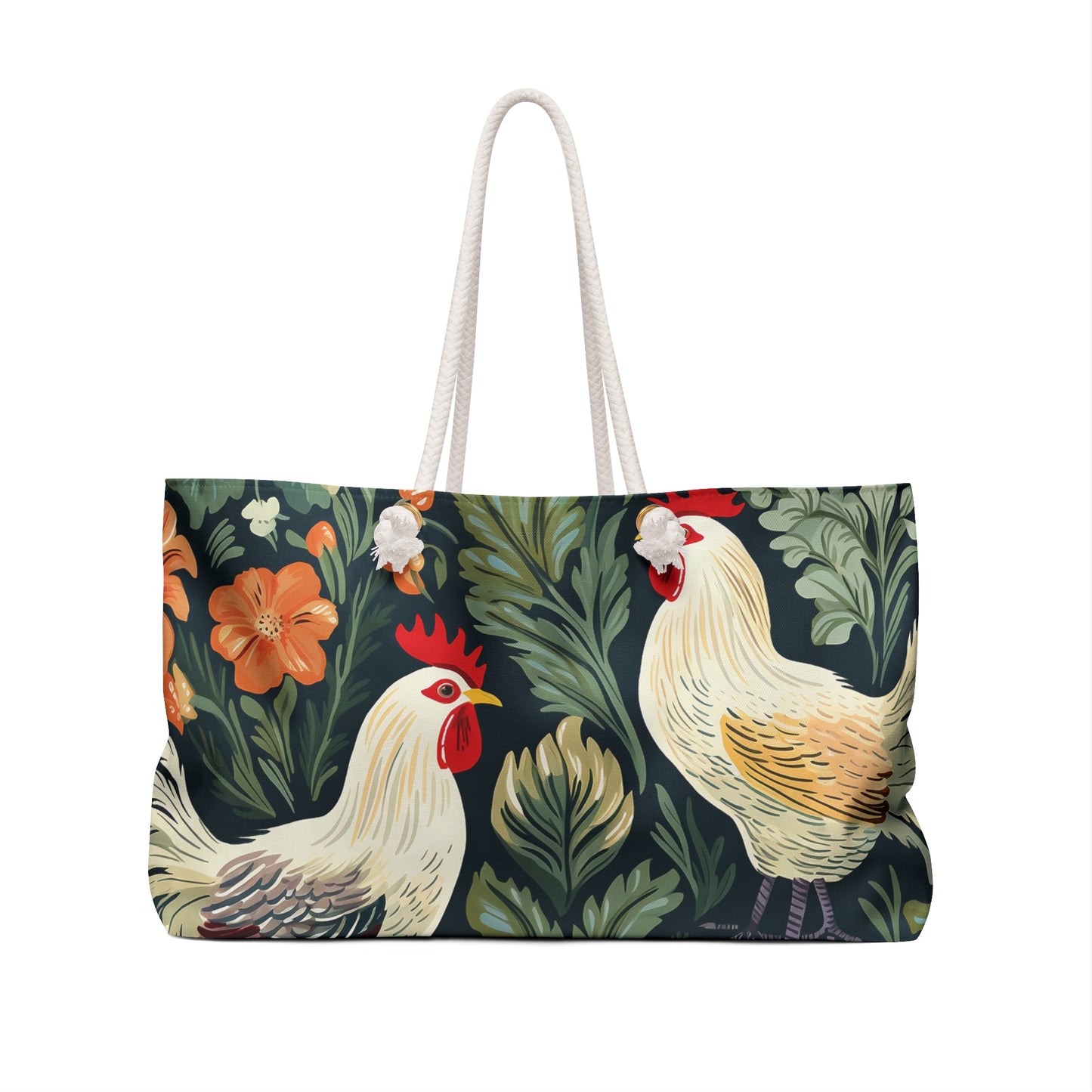 Personalised/Non-Personalised Weekender Bag, Chicken/Rooster, Large Weekender Bag, Beach Bag, Book Bag