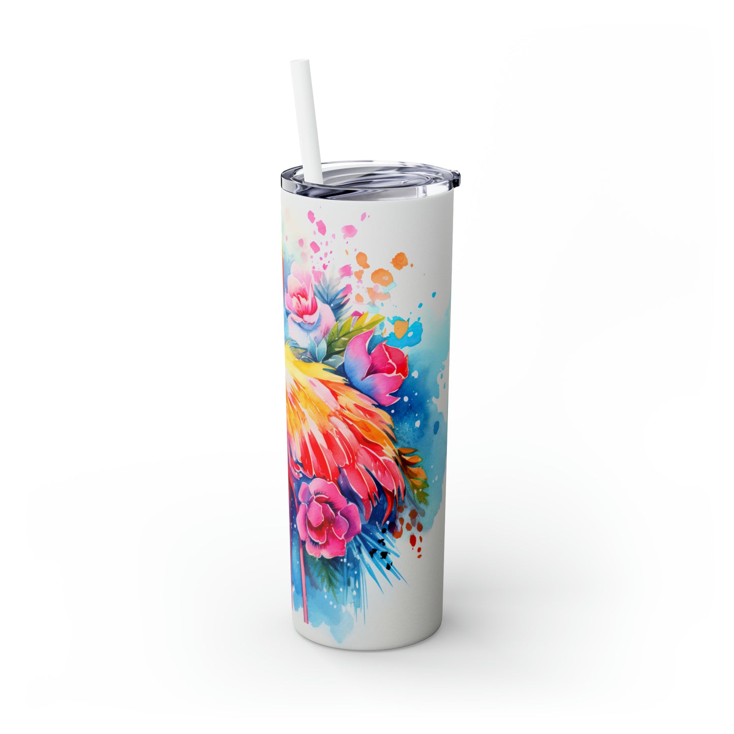 Skinny Tumbler with Straw, 20oz, Flamingo, awd-242