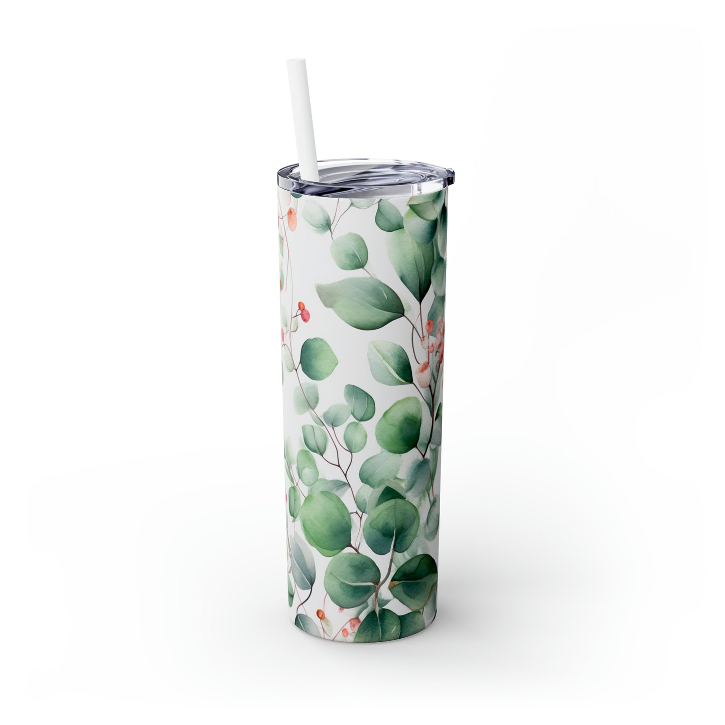 Skinny Tumbler with Straw, 20oz, Eucalyptus Leaves, awd-325