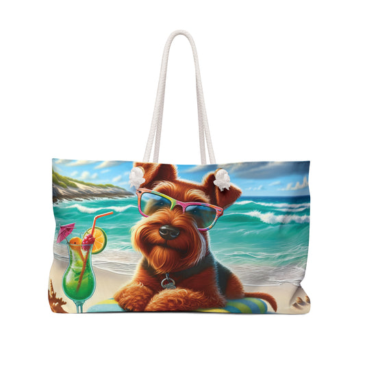 Personalised/Non-Personalised Weekender Bag, Summer Beach Dog, Irish Terrier, Large Weekender Bag, Beach Bag, Book Bag