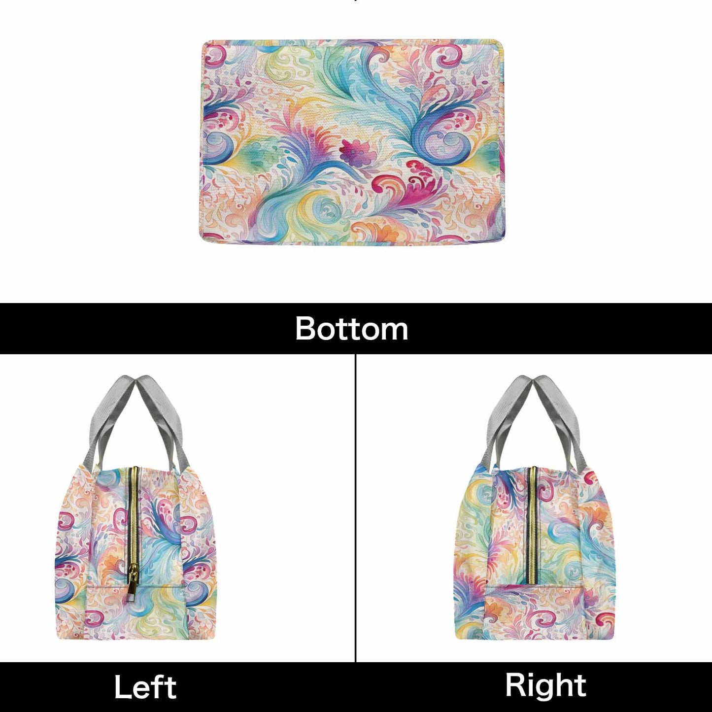 Pastel Rainbow Paisley  Portable Lunch Bag-Grey Handle