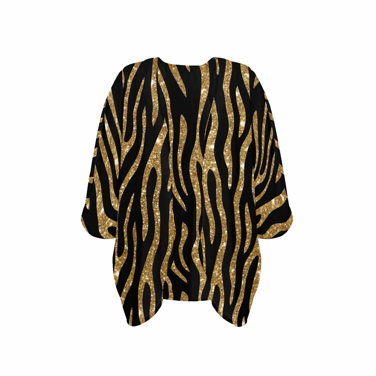 Black and Gold Glitter Look Leopard Print Women's Kimono Chiffon Cover Up