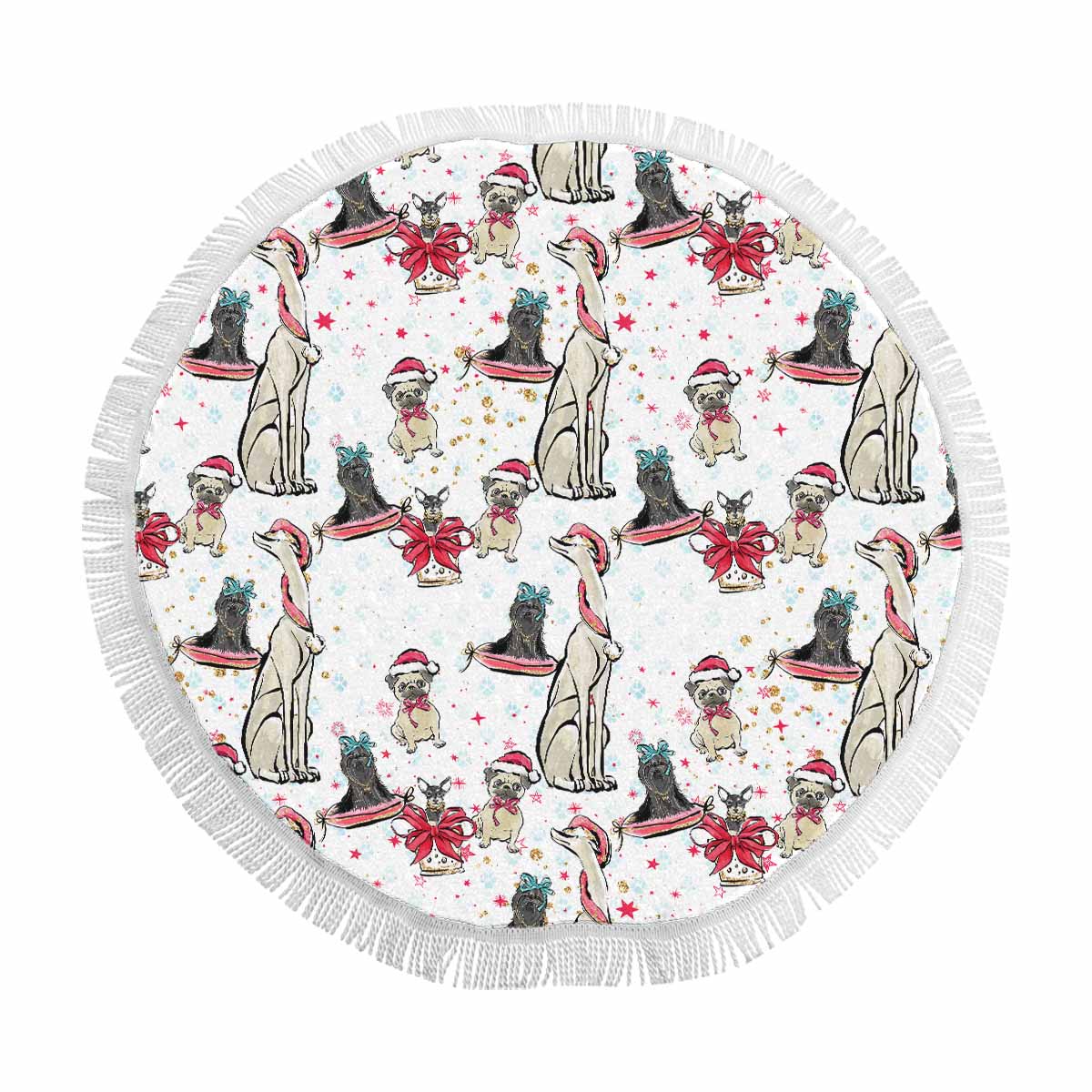 Dog Christmas  Circular Beach Shawl 59"