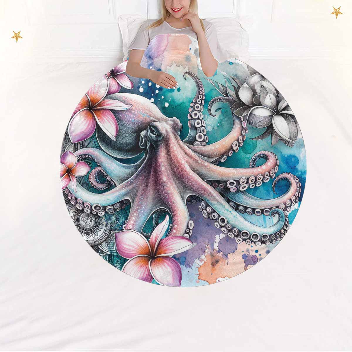 Sea_Animals_Octapus_Awd35199  Circular Micro Fleece Blanket 47"