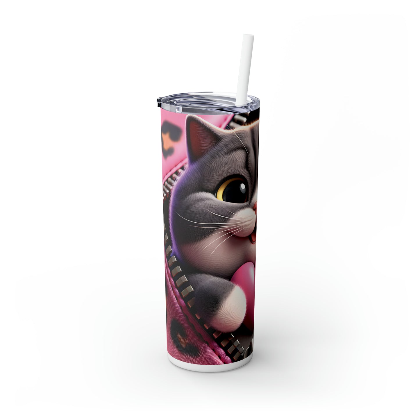 Skinny Tumbler with Straw, 20oz, Cat, Valentines Day, awd-750