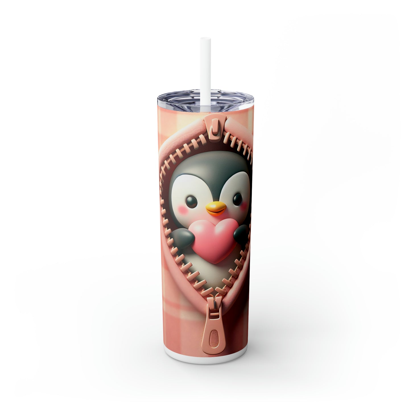 Skinny Tumbler with Straw, 20oz, Penguin, Valentines Day