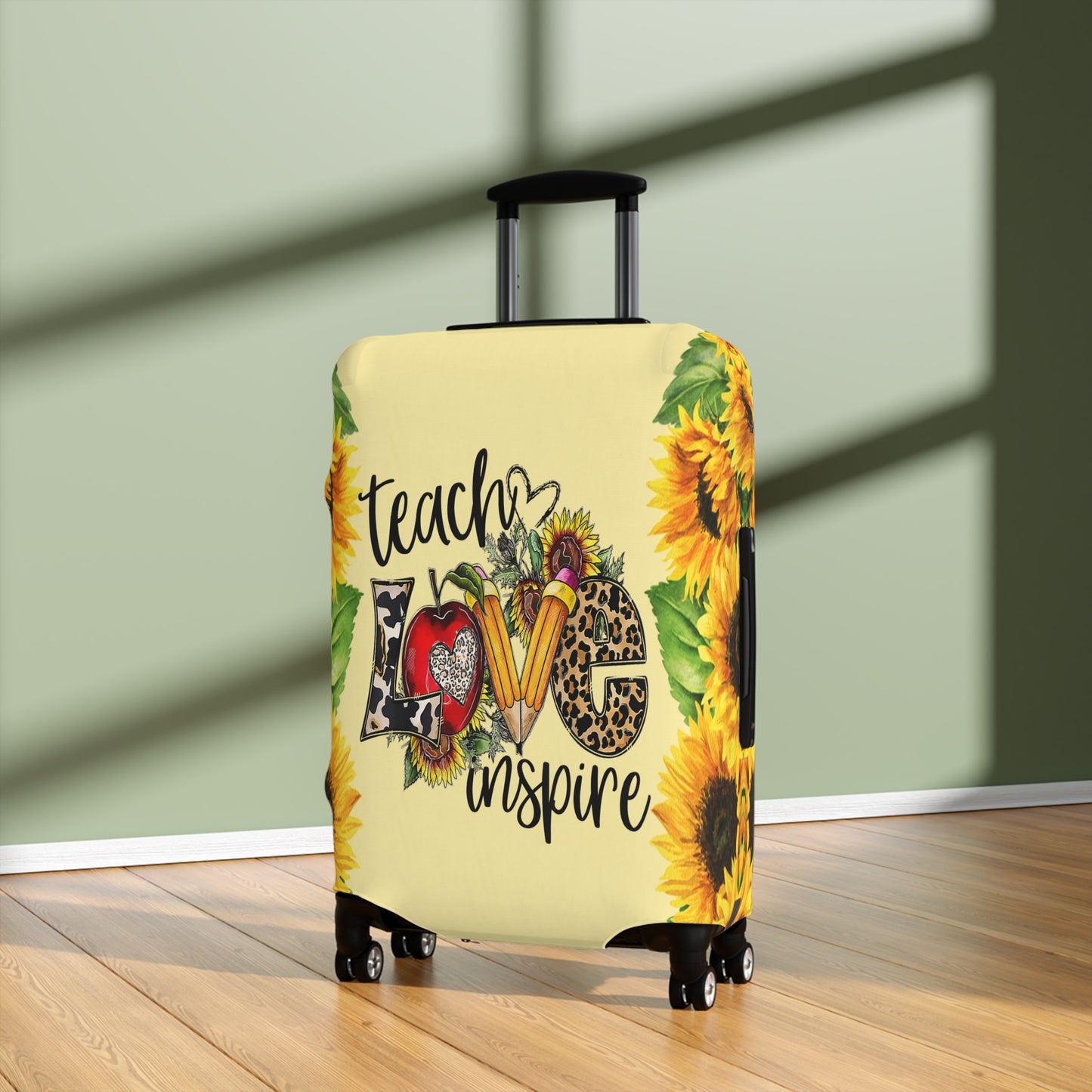 Luggage Cover, Teacher, Sunflowers, Teach, Love, Inspire, awd-1756