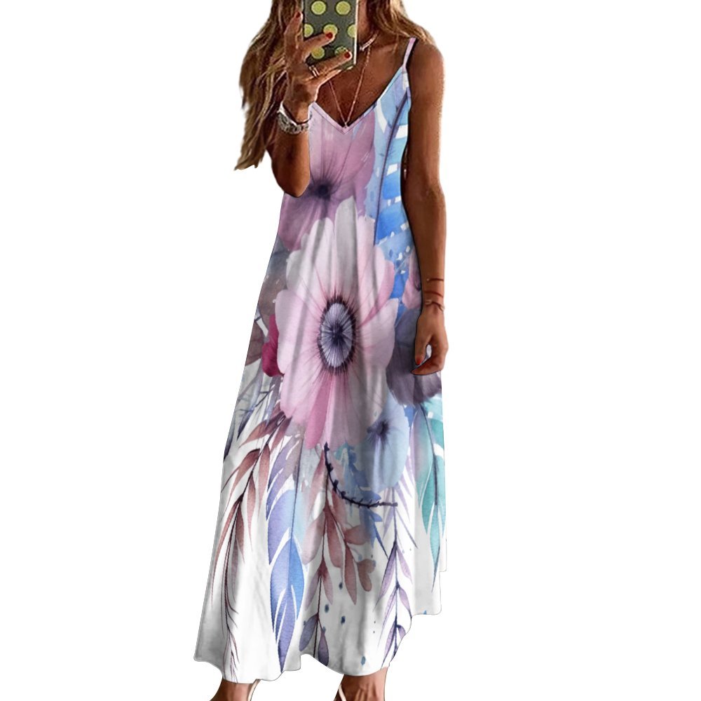 Boho Floral Spaghetti Strap Ankle-Length Dress Long dress