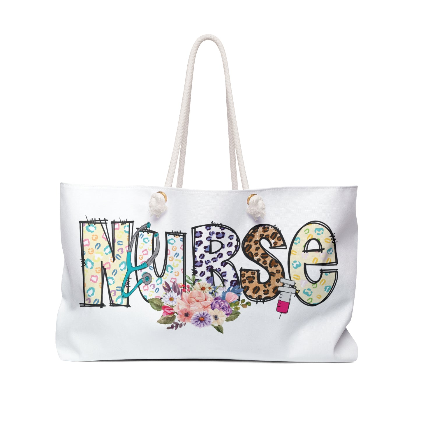 Personalised/Non-Personalised Weekender Bag, Nurse, Large Weekender Bag, Beach Bag, Book Bag