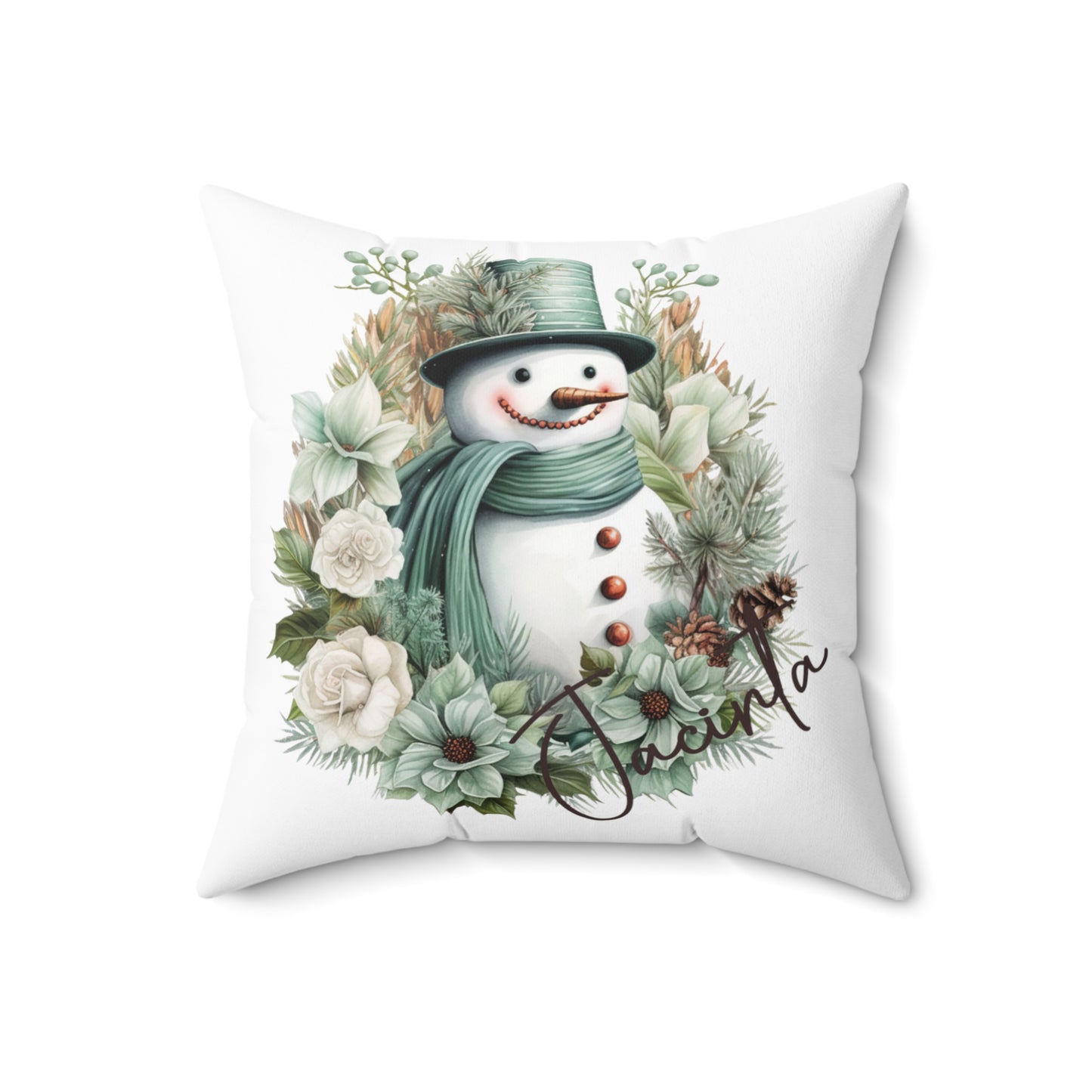 Personalised Boho Snowman Christmas Cushion, Polyester Square Cushion, Christmas cushion