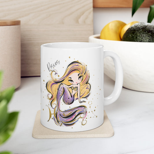 Personalised/Non Personalised Zodiac Sign, Pisces, Ceramic Mug 11oz