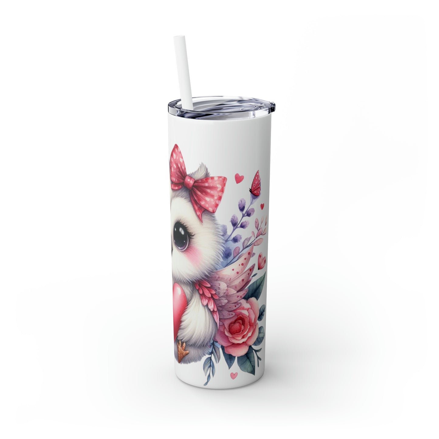 Skinny Tumbler with Straw, 20oz, Owl