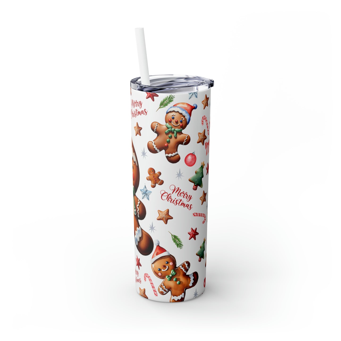 Skinny Tumbler with Straw, 20oz, Gingerbread, Christmas, awd-316