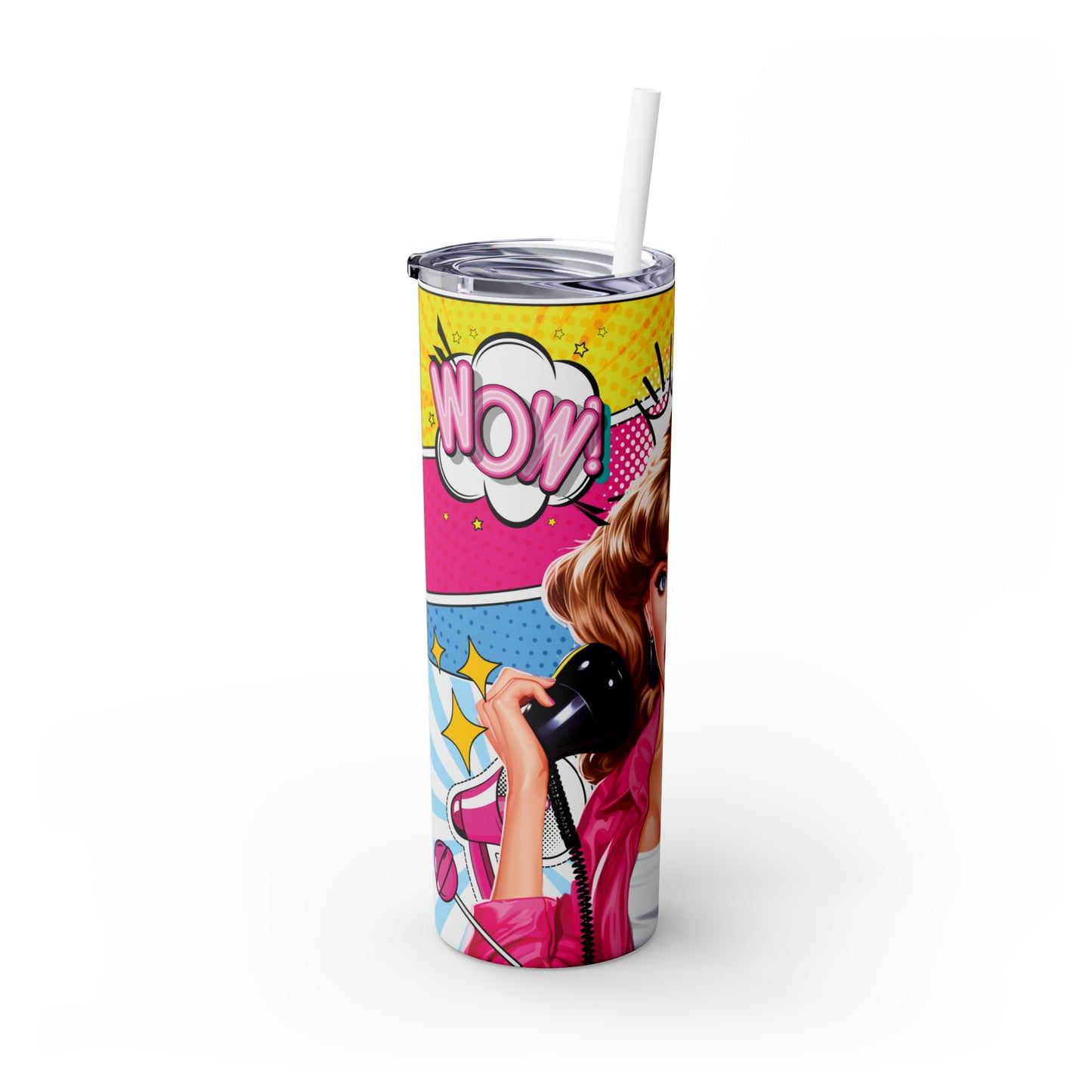 Skinny Tumbler with Straw, 20oz, Retro, Pop Art