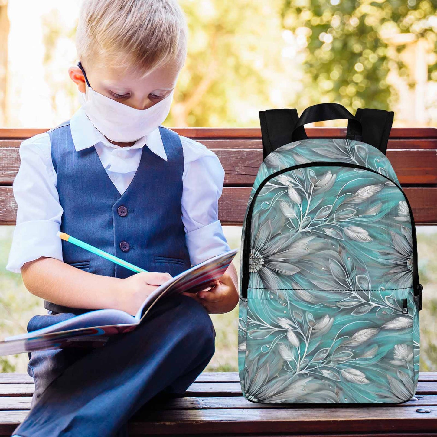 Green Elegant Floral Adult Casual Backpack