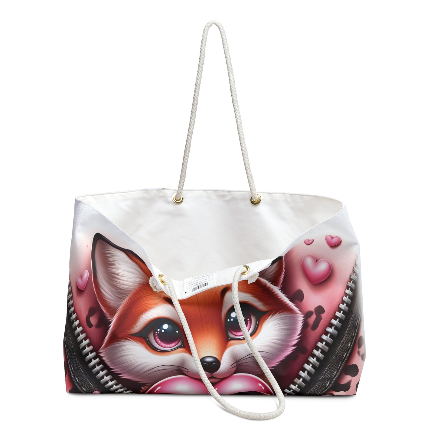 Personalised/Non-Personalised Weekender Bag, Cute Fox, Zipper, Valentines Day, Large Weekender Bag, Beach Bag, Book Bag