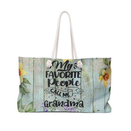 Personalised/Non-Personalised Weekender Bag, Floral, My Favorite People Call me Grandma, Large Weekender Bag, Beach Bag, Book Bag