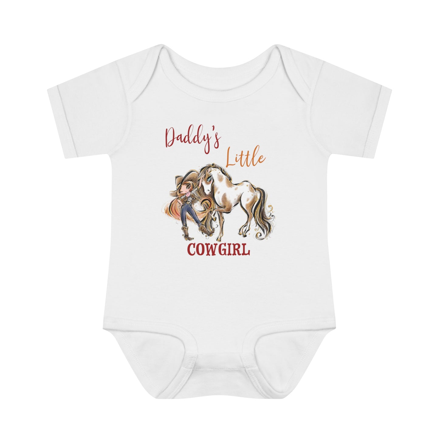 Infant Baby Rib Bodysuit, Daddy's Little Cowgirl baby Bodysuit, Cowboy Boots, Girl and Horse