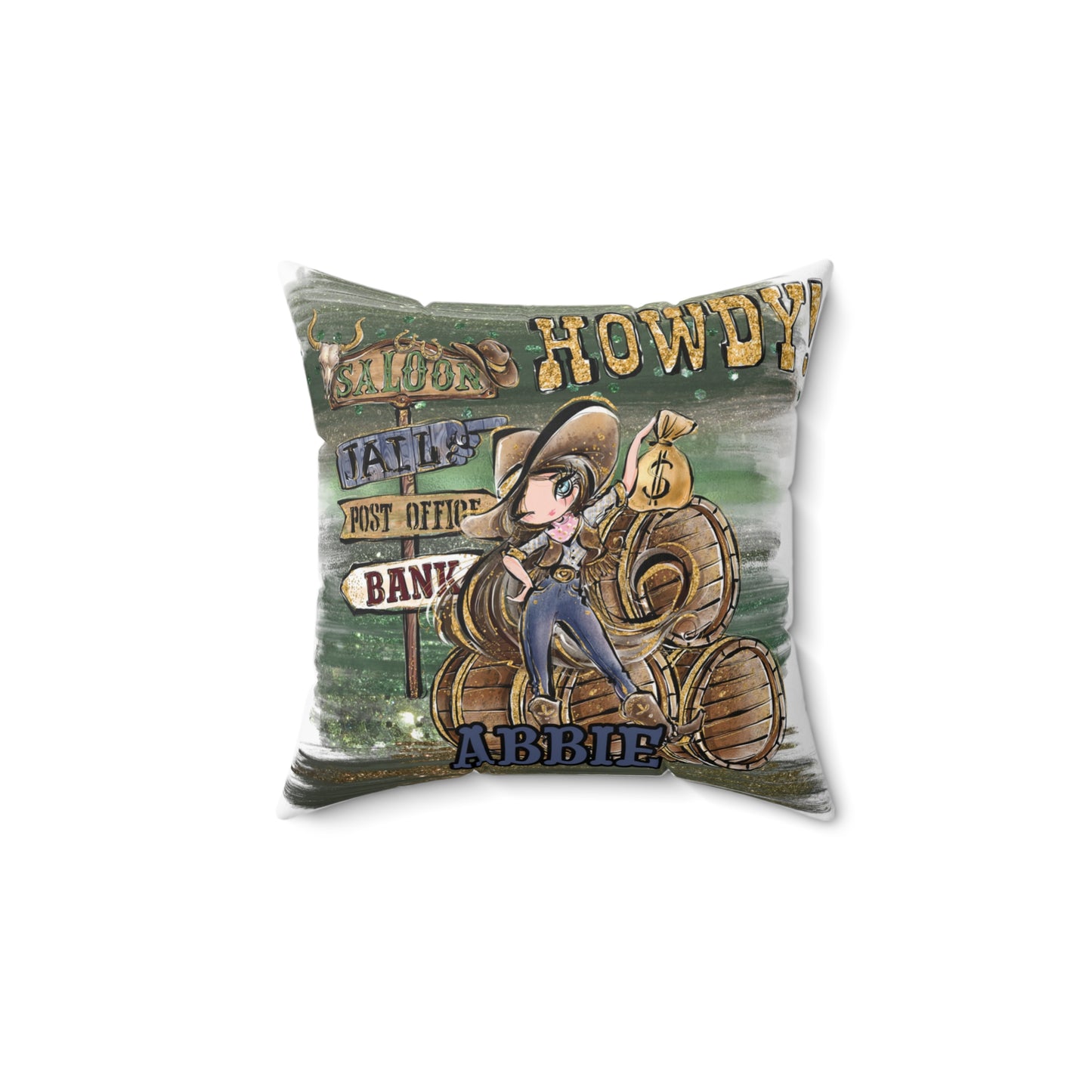 Personalised Howdy Cushion, Brown Hair Blue Eyes, Polyester Square Cushion, Christmas cushion