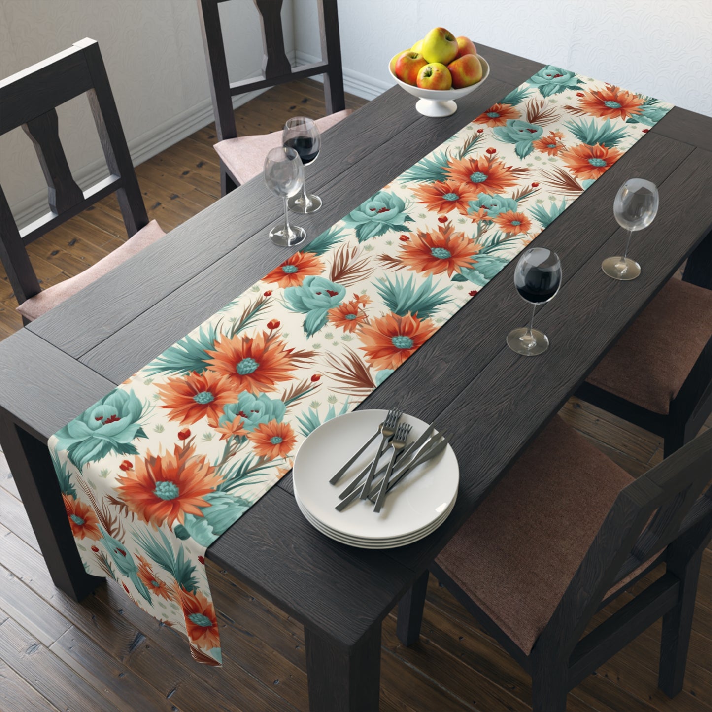 Boho Floral Table Runner, Cotton Twill and Poly Available