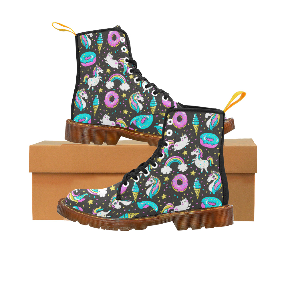 Seamless Pattern with Unicorns Donuts Rainbow Martin Boots For Women Model 1203H