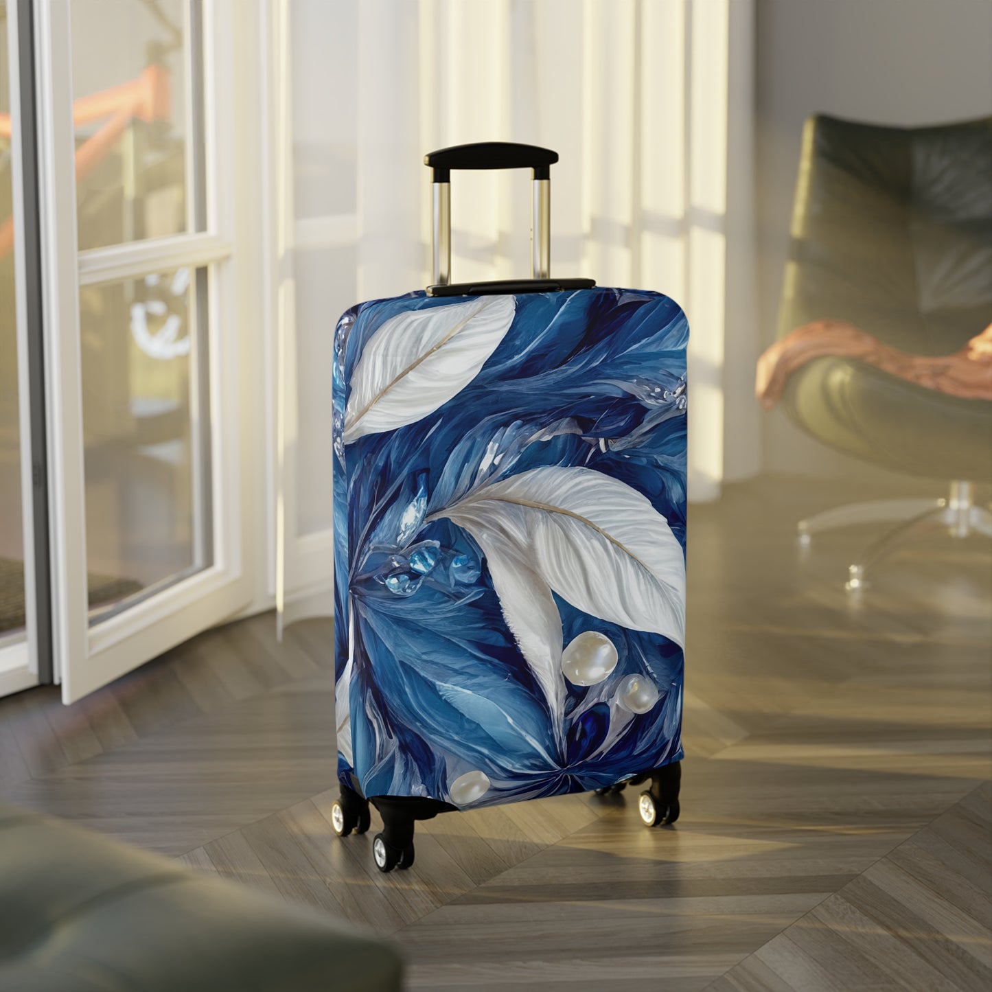 Luggage Cover, Blue Floral-2