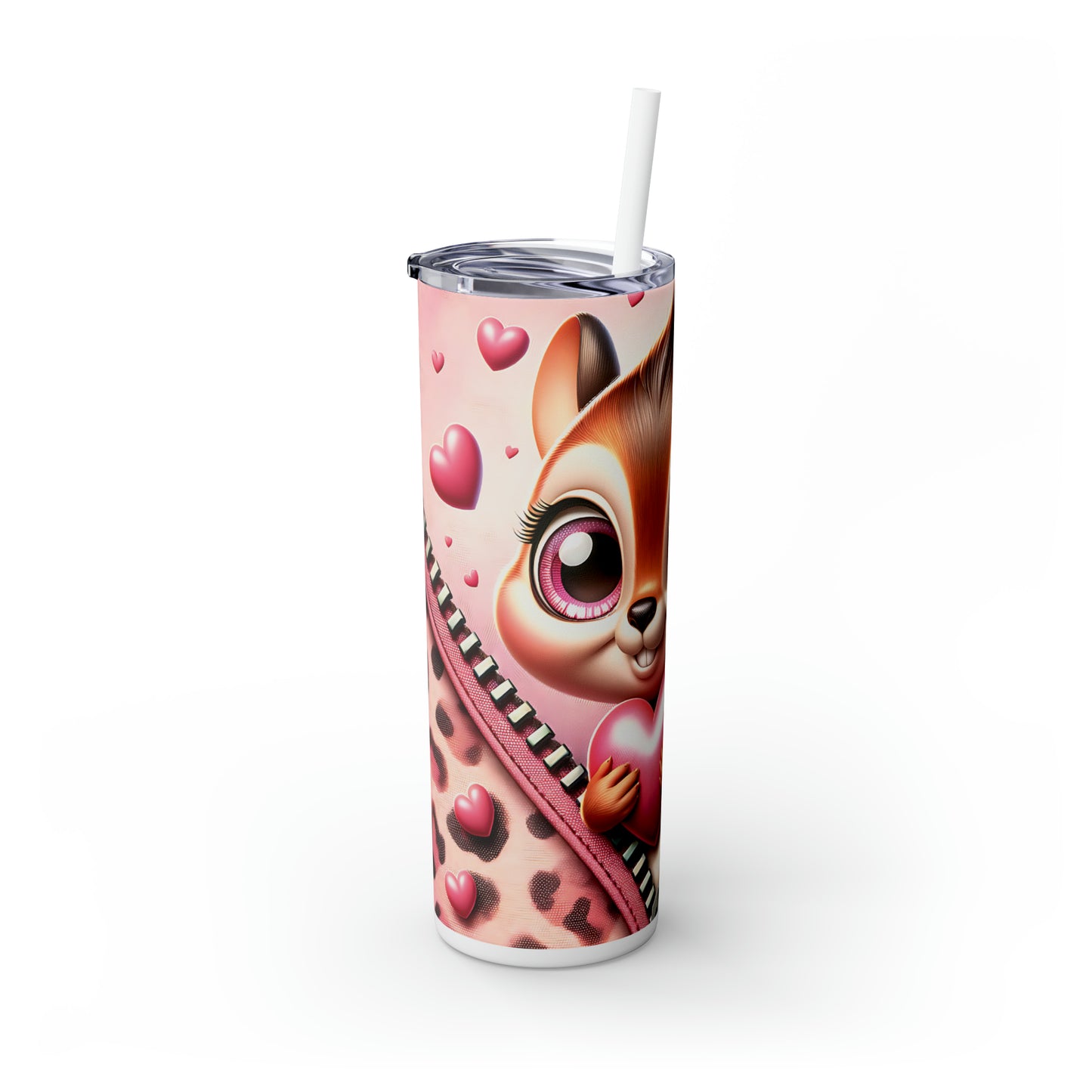 Skinny Tumbler with Straw, 20oz, Chipmunk, Valentines Day, awd-767