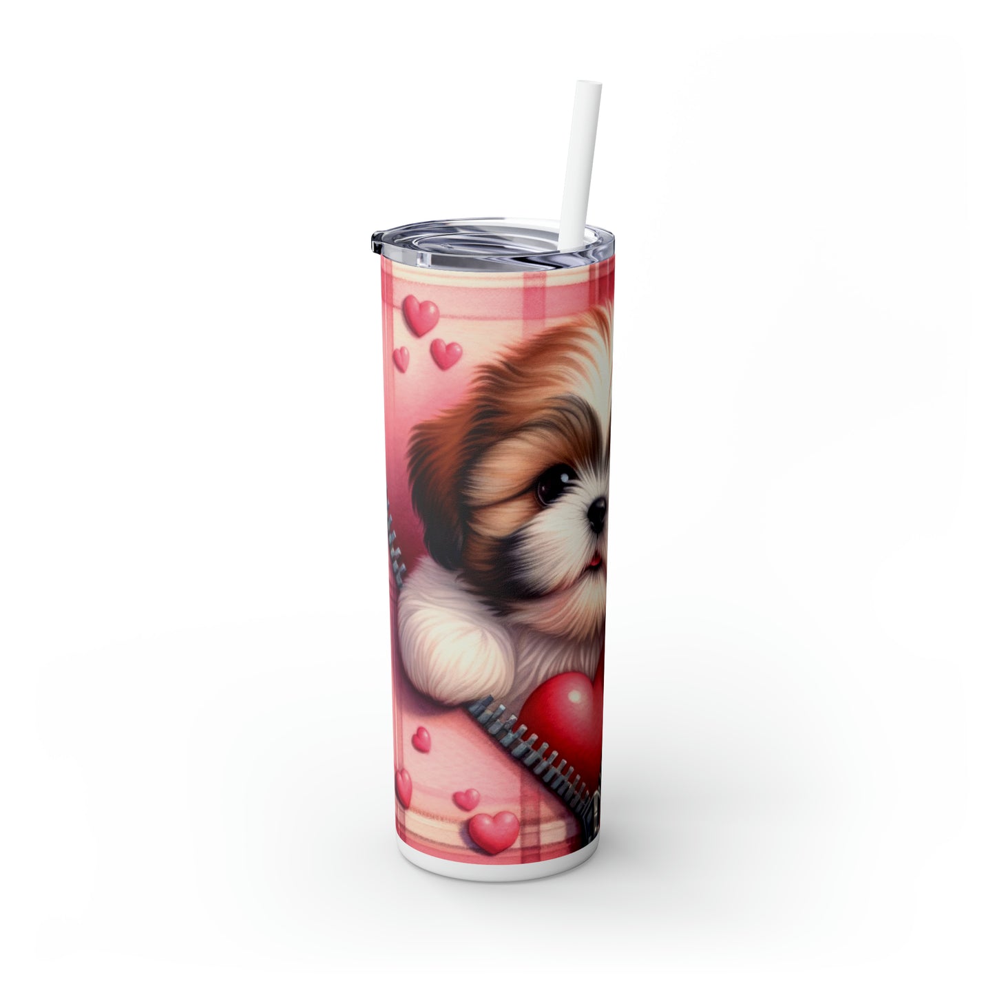 Skinny Tumbler with Straw, 20oz, Dog, Valentines Day, awd-831