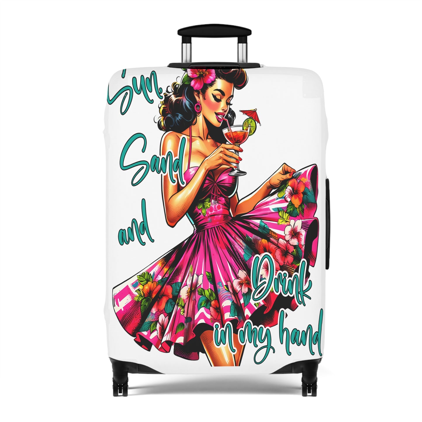 Luggage Cover, Retro Girl, Sun Sand and Drink in Hand, awd-3012