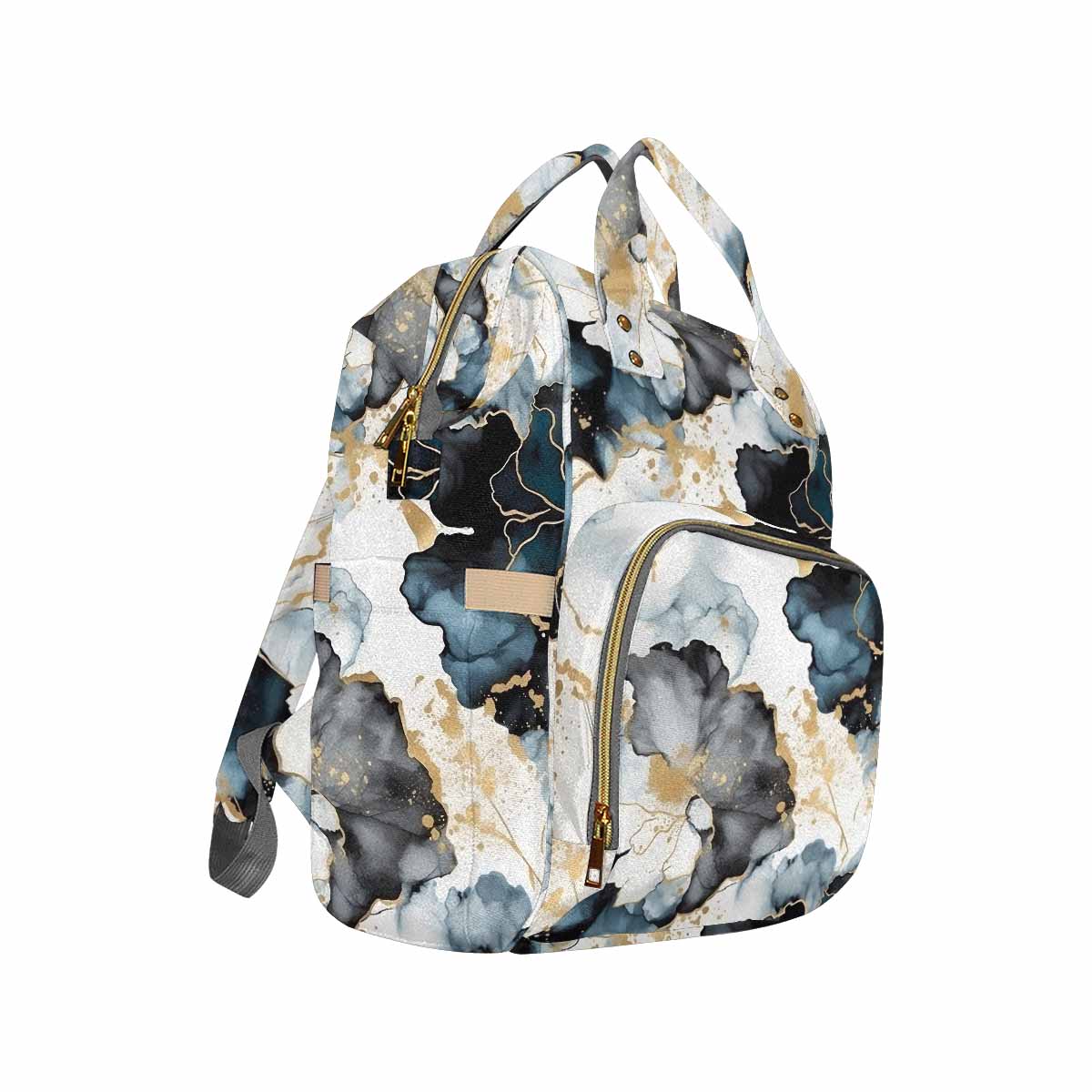 Black Ink Floral  Diaper Bag Backpack