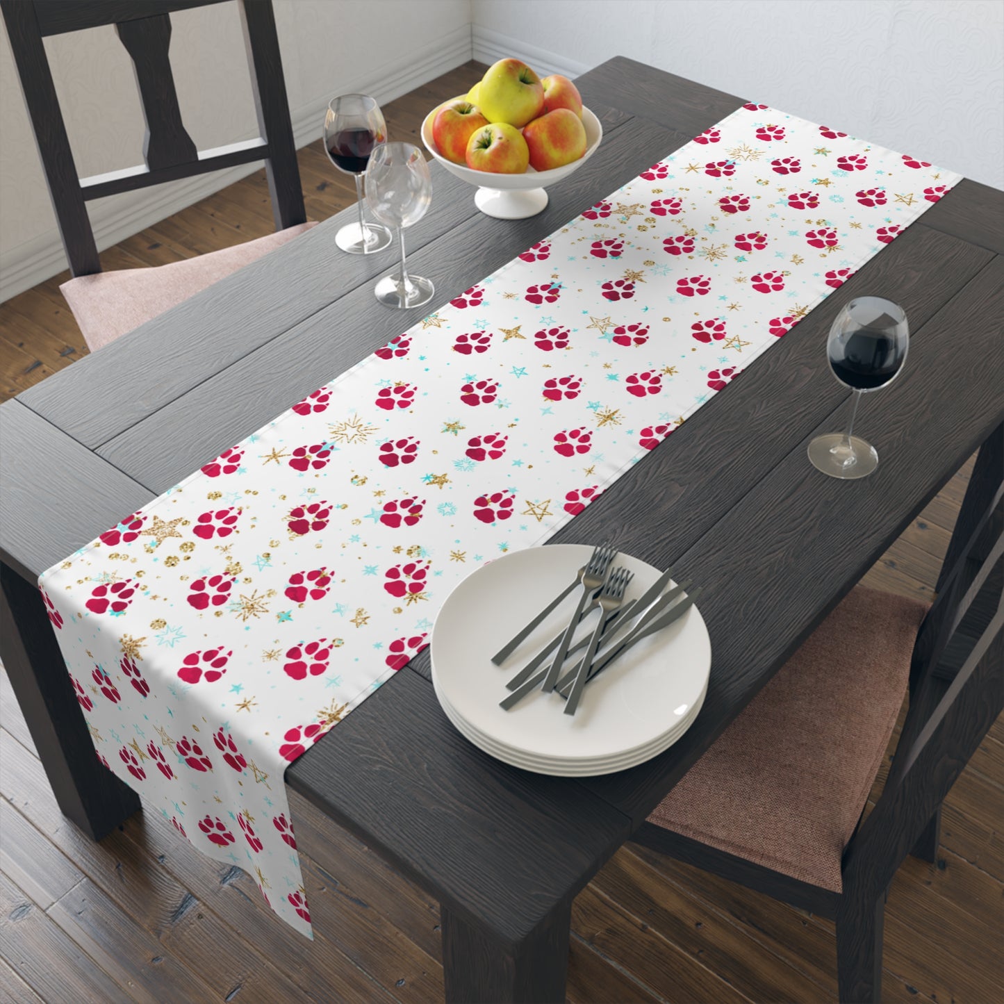 Doggie Paws Christmas Table Runner, Cotton Twill and Poly Available