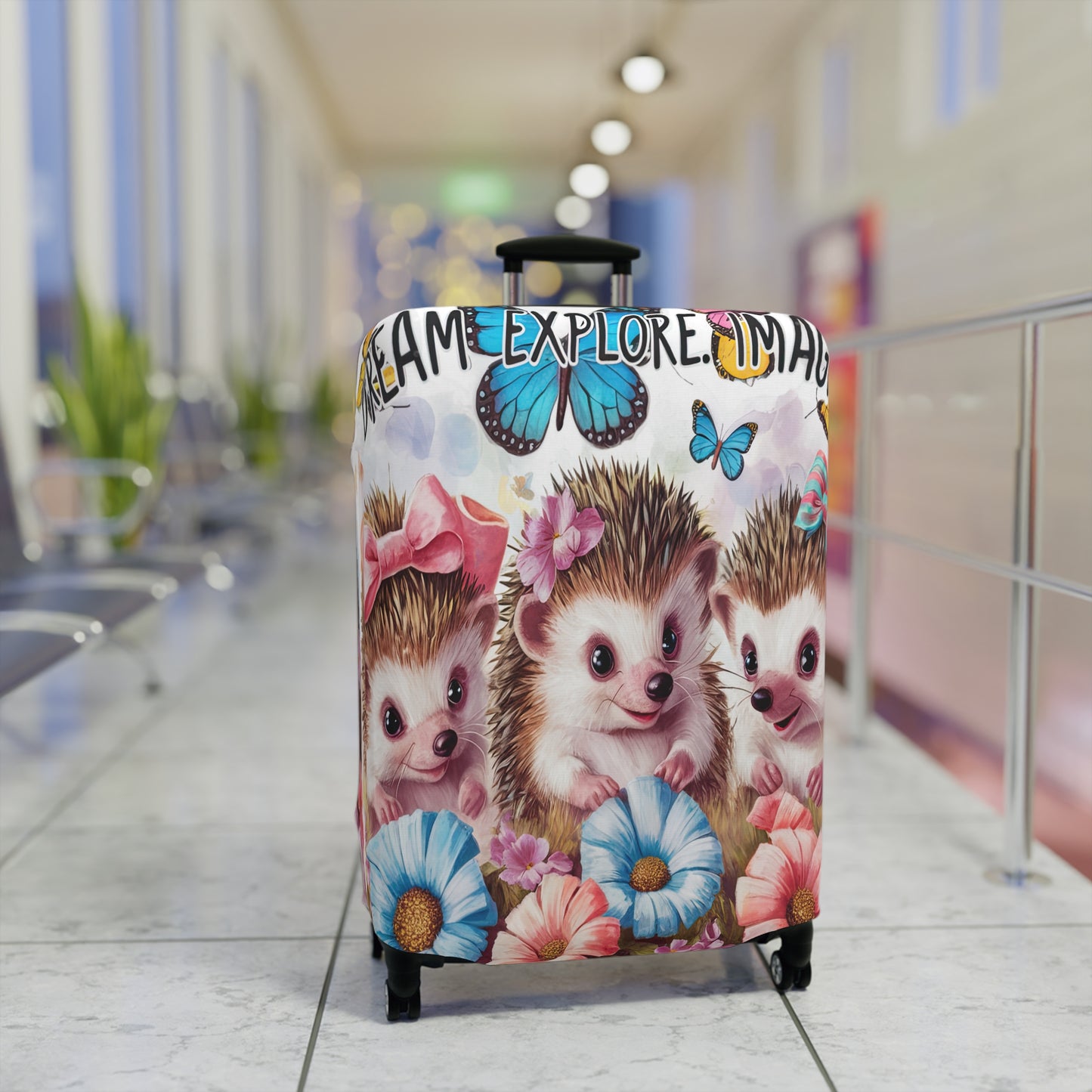 Luggage Cover, Cute Hedgehogs, Dream, Explore, Imagine, awd-1649