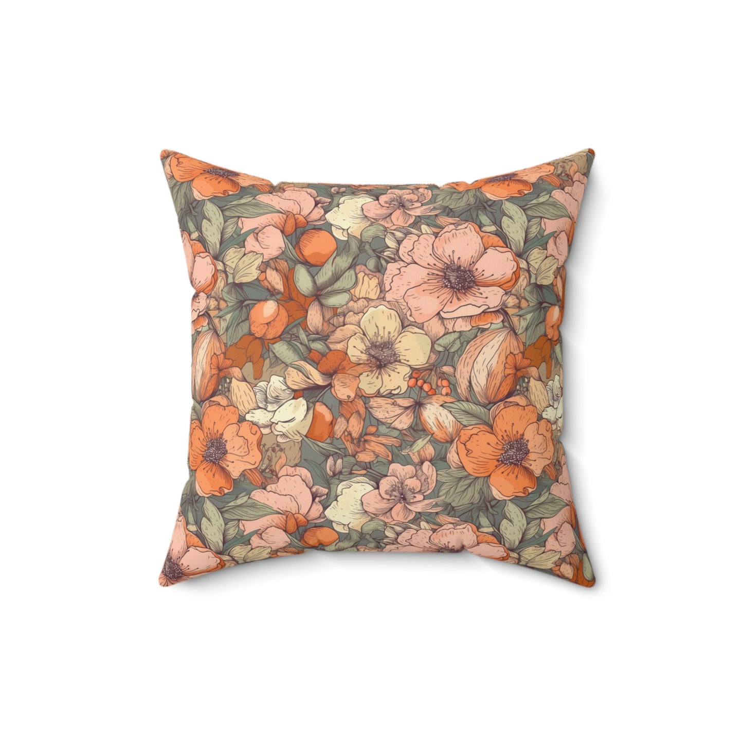 Spun Polyester Square Pillow, Floral Cushion