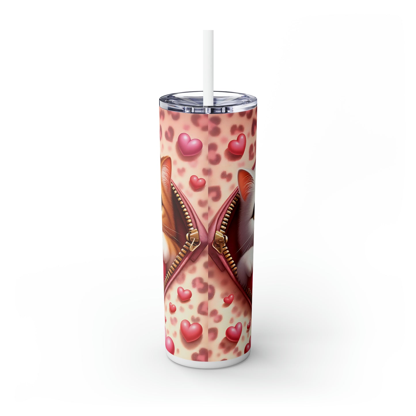 Skinny Tumbler with Straw, 20oz, Cat, Valentines Day, awd-758