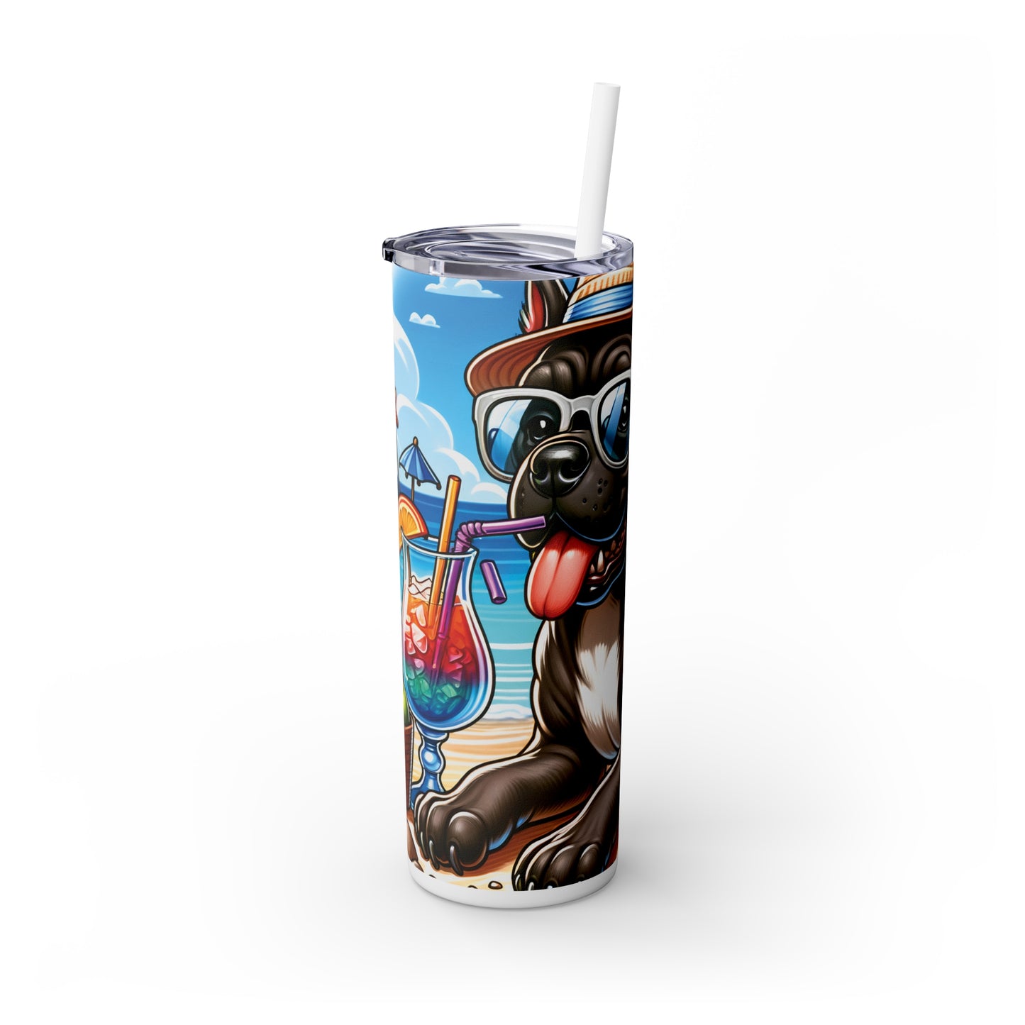 Skinny Tumbler with Straw, 20oz, Dog on Beach, Cane Corso, awd-1202