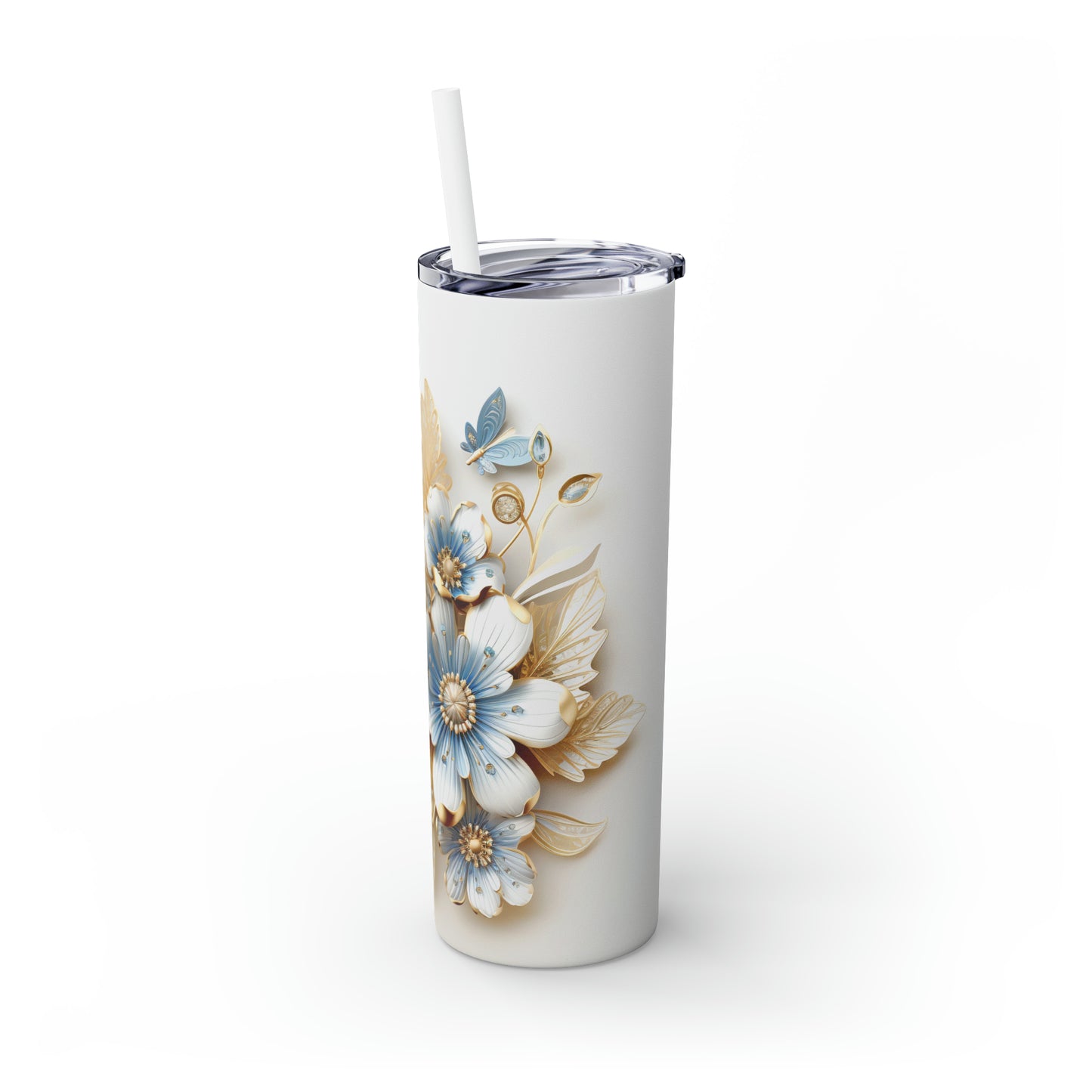 Skinny Tumbler with Straw, 20oz, Floral, awd-415