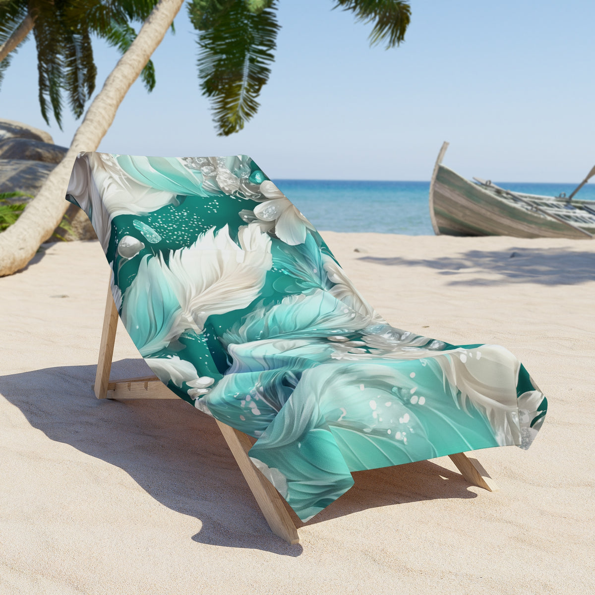 Beach Towel,  Turquoise Floral, Polycotton Towel, 2 sizes Available