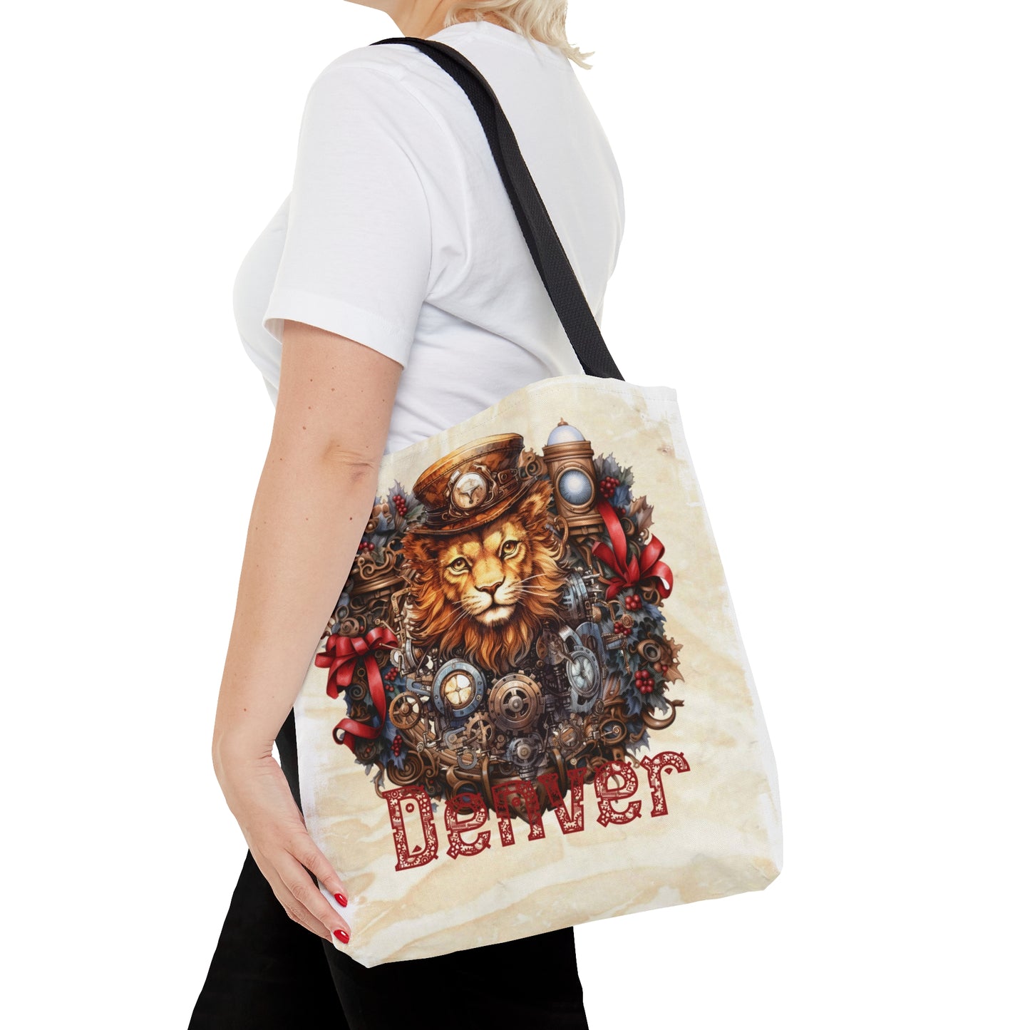 Steampunk Lion wreath Personalised Tote Bag, Steampunk Christmas bag, Christmas Tote Bag, Personalised/Non-Personalised