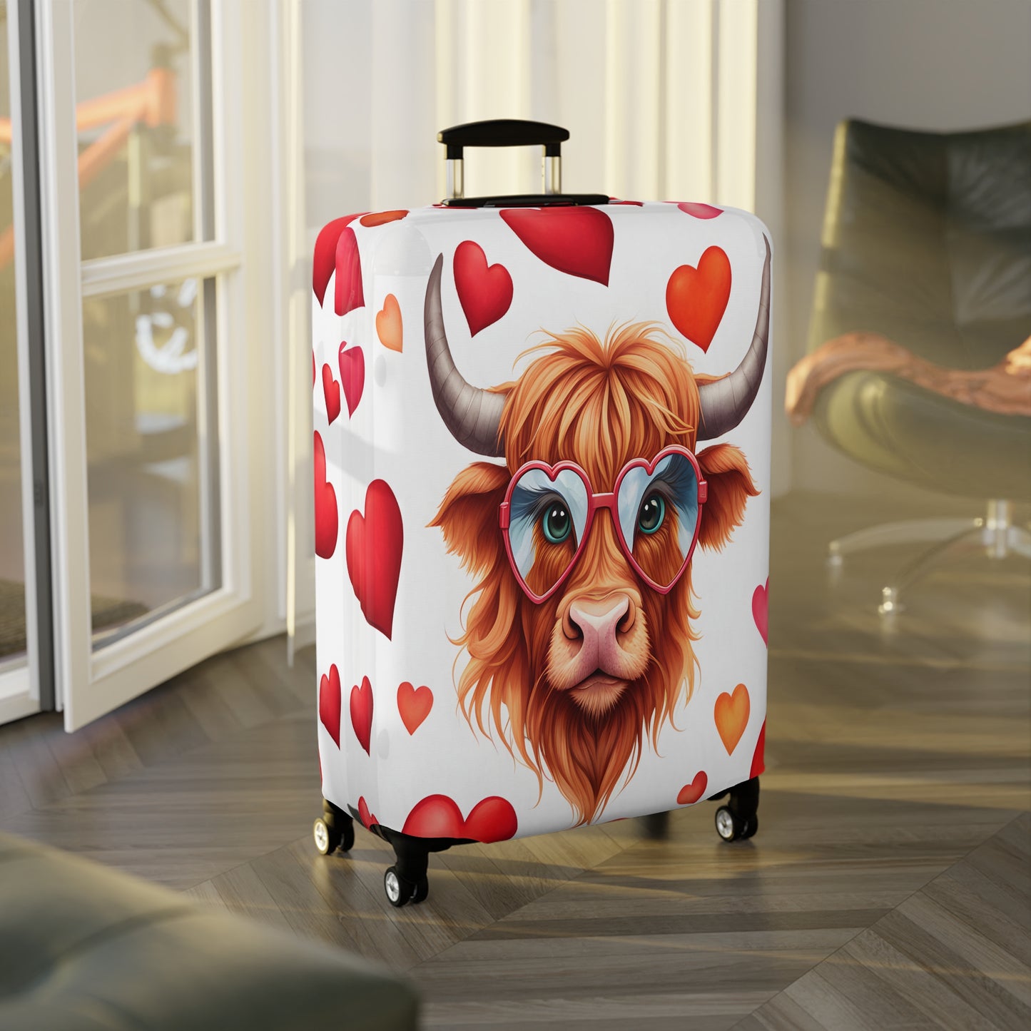 Luggage Cover, Highland Cow, Hearts, awd-239