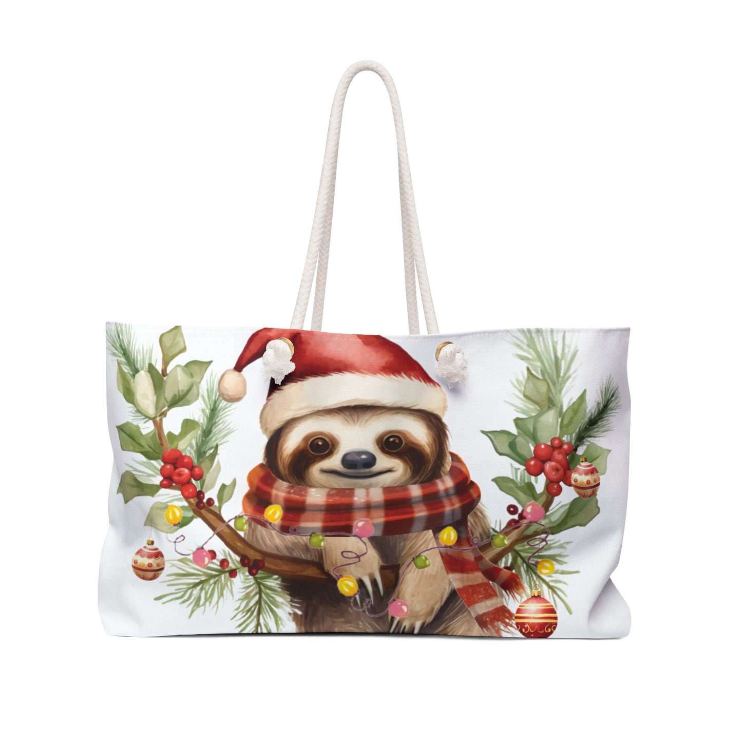 Personalised/Non-Personalised Weekender Bag, Sloth, Christmas, Large Weekender Bag, Beach Bag, Book Bag